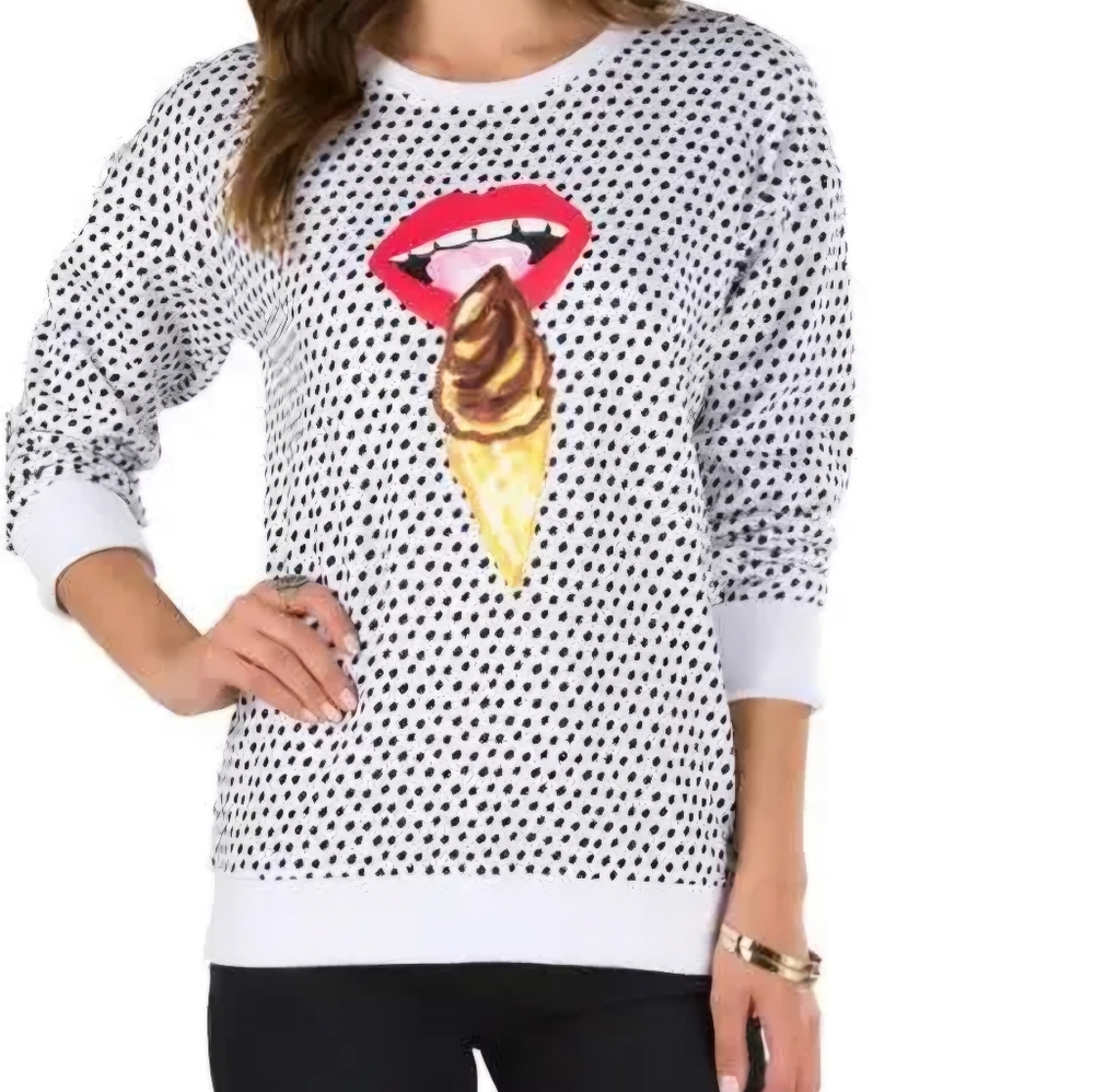 Vans‎ Kendra Dandy I Scream Polka Dot Black and White Crew Neck Sweater